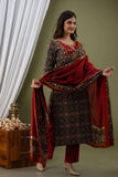 Gosriki Women'S Cotton Blend Printed Straight Kurta With Pant & Dupatta (Makshi Red_S-Gs_Red_Small),Red,,B0BDLXFD6Q