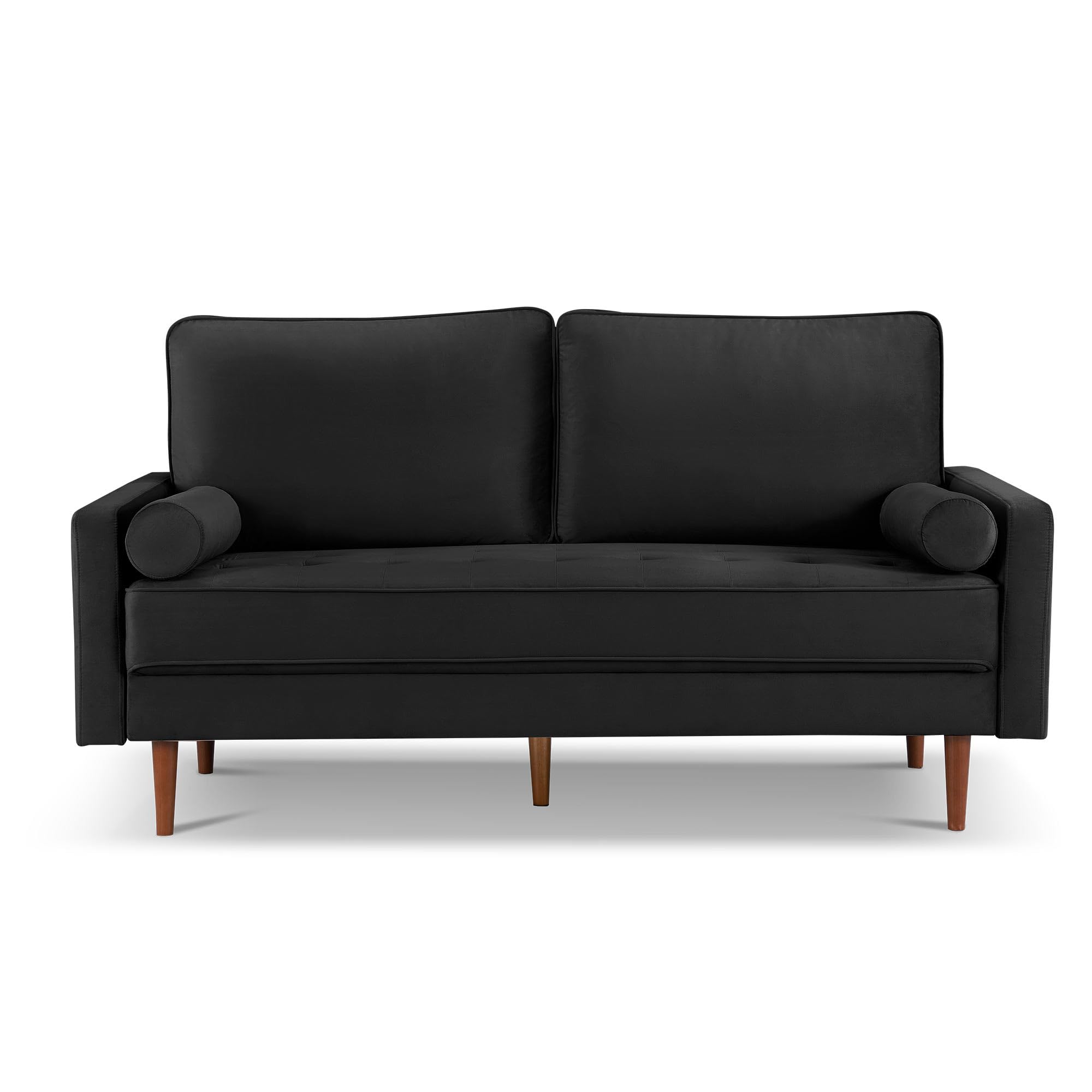 American Furniture Classics Black 69 Inch Wide Upholstered Two Cushion Sofa With Bolster Pillows Velvet, 69' X 32' X 37'