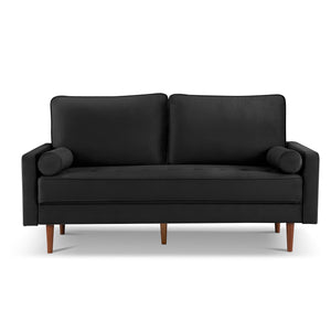 American Furniture Classics Black 69 Inch Wide Upholstered Two Cushion Sofa With Bolster Pillows Velvet, 69' X 32' X 37'