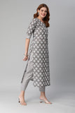 Anni Designer Women'S Cotton Blend Printed Straight Kurta With Pant (Funnu Grey-Nw_3Xl_Grey_Xxx-Large),Grey,3XL,Cotton Blend,Regular,Pants