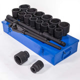 Stark Premium 21Pieces SAE Jumbo Impact Socket Set 1inch Drive Extension Bar CrMo 6Point with Carrying Case