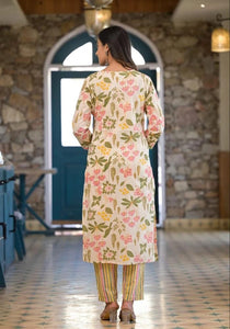Gosriki Women'S Cotton Blend Printed Straight Kurta With Pant & Dupatta (Kumud Cream-Nw-Gs_Xl_Cream_X-Large),Cream,,B0D298W8ZS