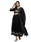 Stylum Women's Embroidered Rayon Anarkali Kurta with Dupatta (KDTAMSA44_Black, XXL)