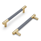 Dazzleeta 10 Pack Cabinet Handles Gold and Grey 3 3/4 Inch Brass Drawer Pulls Round Cabinet Pulls with Knurled Pattern Kitchen C