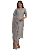 Gosriki Women'S Rayon Blend Printed Straight Kurta With Pant & Dupatta (Nukad Grey-Nw-Gs_L_Grey_Large),Grey,,B0CYH73Y2T