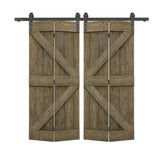 64 in. x 84 in. K Series Aged Barrel Stained DIY Wood Double Bi-Fold Barn Doors with Sliding Hardware Kit