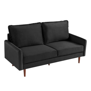 American Furniture Classics Black 69 Inch Wide Upholstered Two Cushion Sofa With Cambered Arms Velvet, 69' X 32' X 39'