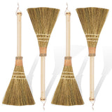BMart Home 4 Pack Natural Grass Broom Set Handmade Straw Whisk Broom, Bamboo Handle, Small Broom for Table, Shelf & Corner Cle