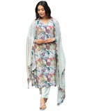 Anni Designer Women'S Cotton Blend Straight Printed Kurta With Pant & Dupatta (Habibi Grey_L_Grey_Large),Grey,L
