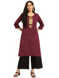 rangita Maroon Cotton Knee Length Solid Straight Kurti for Women | Kurta for Women_M