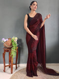 Satrani Womens Georgette Printed & Ready To Wear Saree With Unstitched Blouse Piece (3374S366Na_Maroon &Brown3)