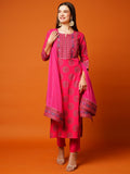 Anni Designer Women'S Cotton Blend Printed Straight Kurta With Pant & Dupatta (Nov-Pink-Nw_Xxl_Pink_Xx-Large),Pink,2XL,Cotton Blend,Regular,Dupatta