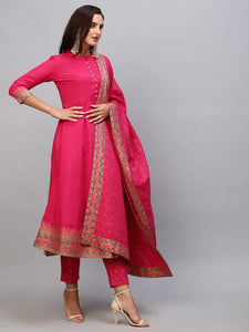Gosriki Women'S Cotton Blend Solid Anarkali Kurta With Pant & Dupatta (Panchali-Rani-Gs_S_Pink_Small),Pink,,B0BSVD9LT2