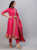 Gosriki Women'S Cotton Blend Solid Anarkali Kurta With Pant & Dupatta (Panchali-Rani-Gs_S_Pink_Small),Pink,,B0BSVD9LT2