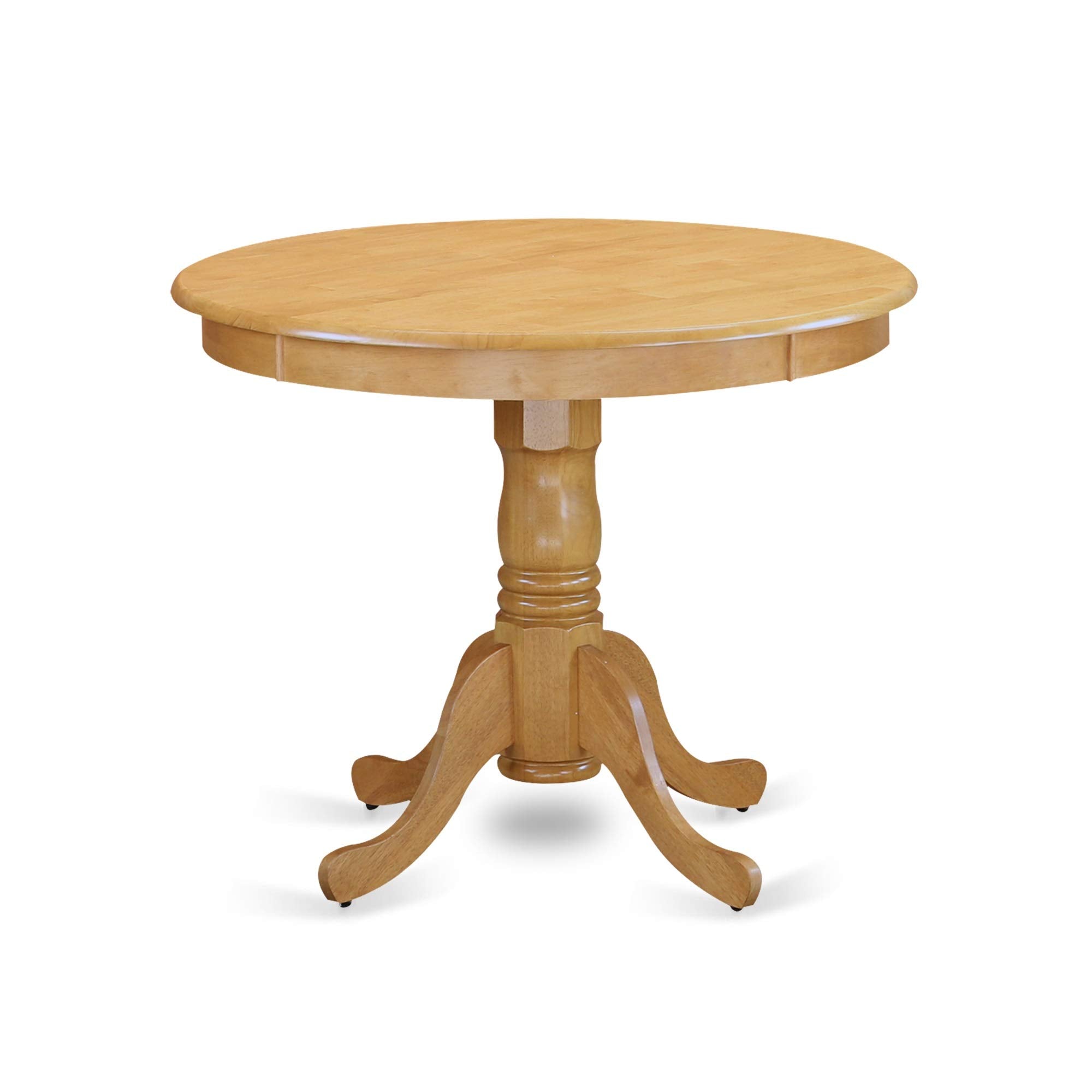 East West Furniture Anno5-Oak-C 5 Pieces Set 4 Room Chairs With Linen Fabric Seat And Slatted Back-Round Top And Pedestal Le
