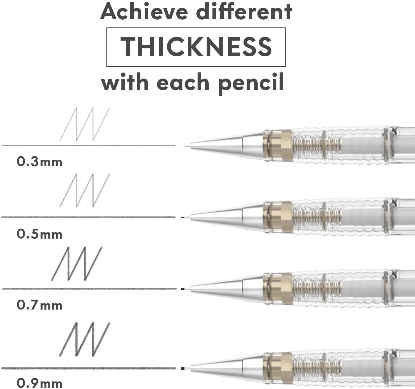 MozArt Mechanical Pencil Set with Case - 4 Sizes: 0.3, 0.5, 0.7 & 0.9mm with 30 HB Lead Refills Each & 4 Eraser Refills -Sketch,