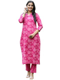 Anni Designer Women'S Cotton Blend Straight Printed Kurta With Pant (Chandar Pink_L_Pink_Large),Pink,L,,,