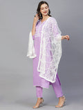 Anni Designer Women'S Cotton Blend Straight Solid Kurta With Pant & Dupatta (Edda-Purple_Xxl_Purple_Xx-Large),Purple,2XL,Cotton Blend,Regular,Kurta, Scarf