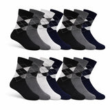 Nanox MenS Argyle Crew Socks, Multicolour, Black, Grey, White, Navy Colors (6)