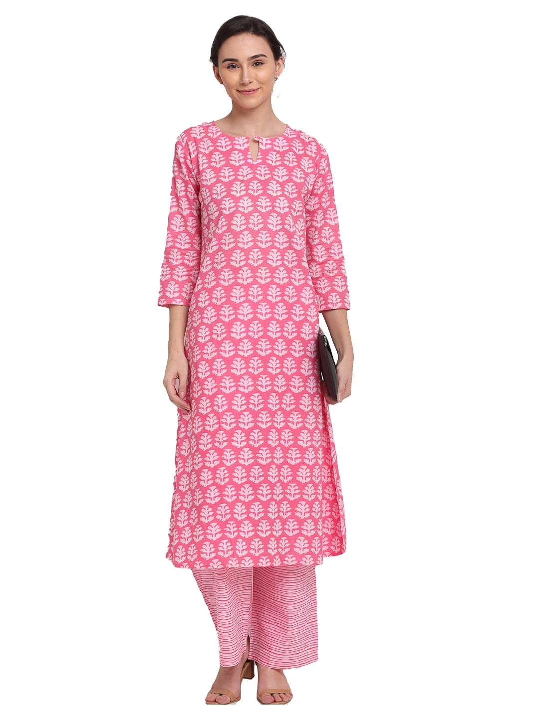 Anni Designer Women'S Cotton Printed Straight Kurta With Palazzo (Majvi Pink_M_Pink_Medium),Pink,M