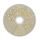 Libiline 1 Box 1170pcs Beige Mix Sizes Round 3/4/5/6/8/10mm Flat Back Beads Half Pearl Scrapbooking Bead for Wedding Ornament (B