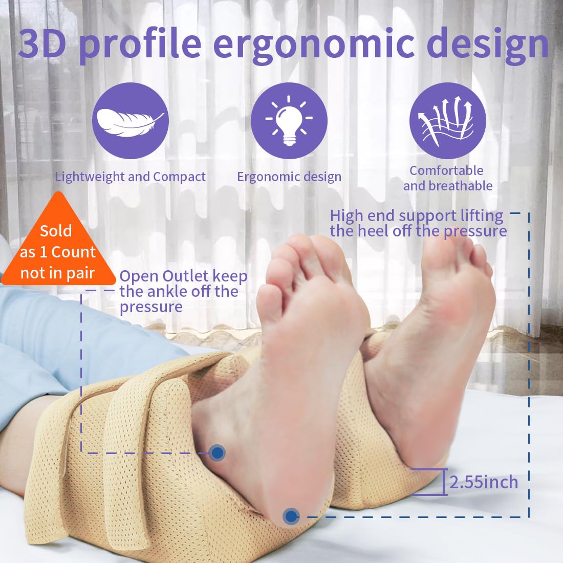 Ehucon 3D Heel Protectors Bed Sore Pillow Cushion for Pressure Sores,Foot Pillows Support Boot for Bedridden Patients Supplies,
