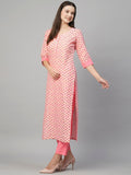Anni Designer Women'S Cotton Blend Printed Straight Kurta With Pant (Otti Pink-N2W_Xl_Pink_X-Large),Pink,XL,Cotton Blend,Regular,Kurta
