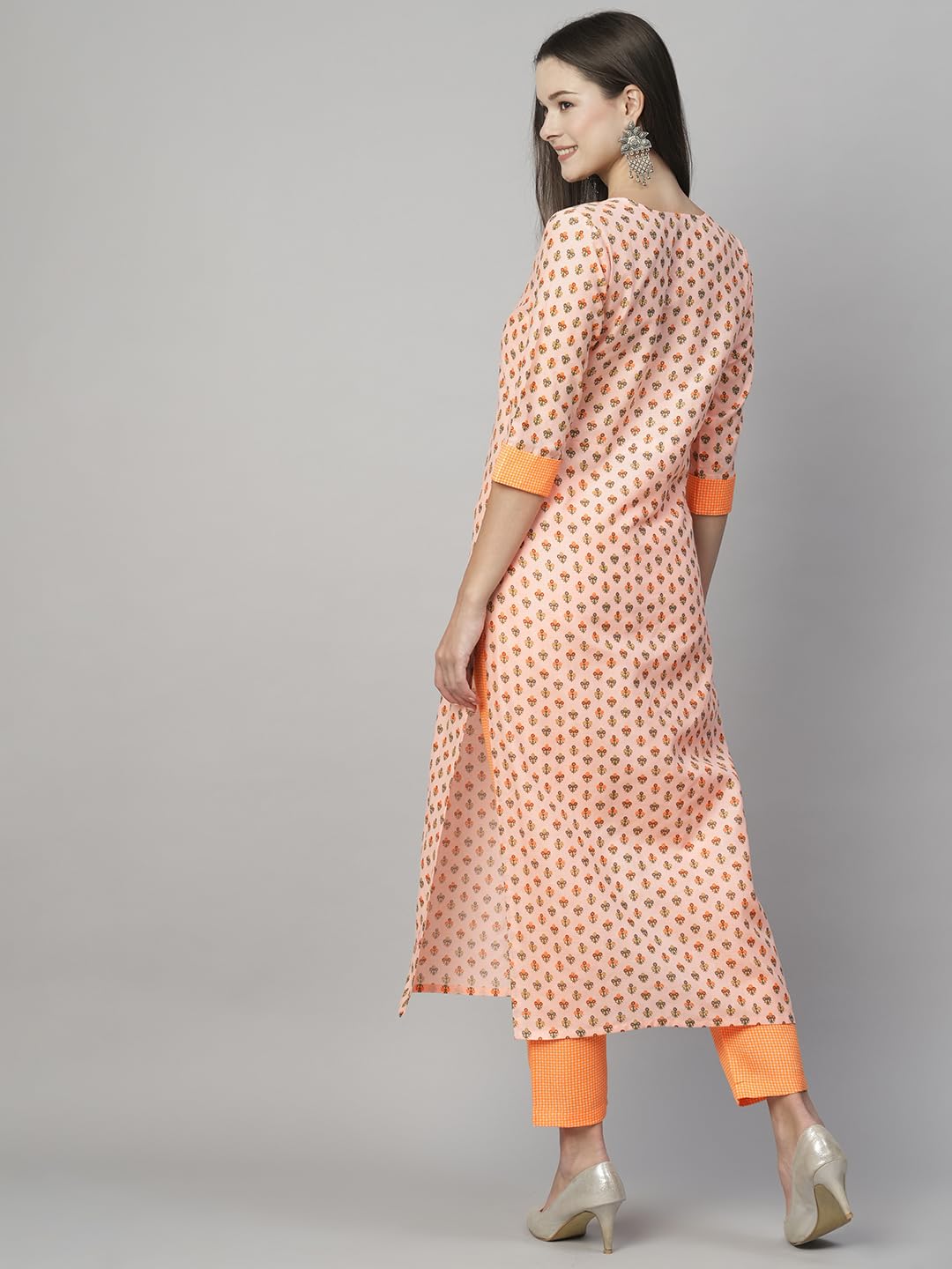 Anni Designer Women'S Cotton Blend Floral Straight Kurta With Pant (Otti N2W_Orange_Xx-Large),Orange,2XL,Cotton Blend,Regular,Kurta