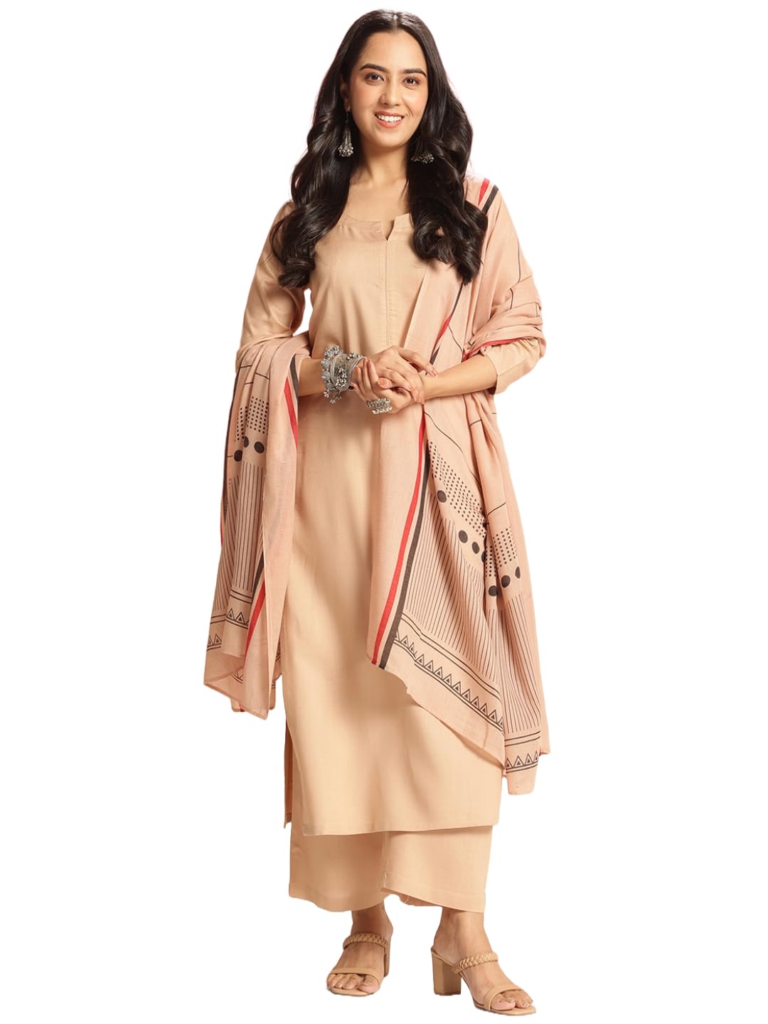 Anni Designer Women'S Rayon Viscose Floral Straight Kurta With Pant & Dupatta (Raja Saab Vks08_Beige_X-Large),Beige,XL,,,