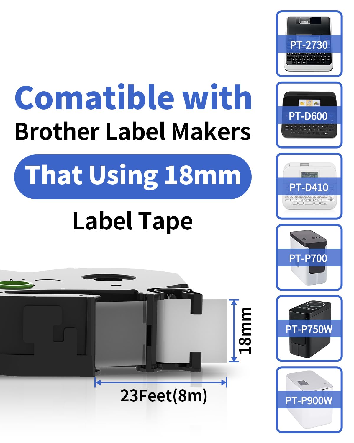 Oozmas TZe-241 18mm Label Tape Replacement for Brother Label Maker Tape 18mm 0.7 Inch Tz Laminated White TZe241 P-Touch Black on