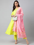 Anni Designer Women'S Cotton Blend Embroidered Anarkali Kurta With Palazzo & Dupatta (Darwaja Green_M_Green_Medium),Green,M,Cotton Blend,Anarkali,Dupatta