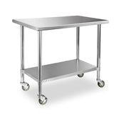 STABLEINK NSF Stainless Steel Table with Wheels 36x24 Inches 3ft, Metal Prep & Work Table with Adjustable Undershelf, for Commer