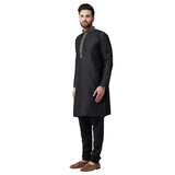 Sojanya (Since 1958 Men'S Black Jacquard Silk Kurta & Churidaar Pyjama Size M