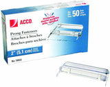 ACCO Brands Premium Prong Fastener for Standard 2Hole Punch, Complete Set, 2Inch Capacity, Box of 50 (A7070022)