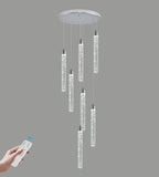 7-Lights High Ceiling Crystal Staircase Chandelier Chrome Pendant Lights Modern Spiral Raindrop Dimmable LED Bubble Cluster Ceil