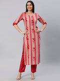 Gosriki Women'S Cotton Blend Straight Printed Kurta With Pant (Dania Red-Nw6-Gs_L_Red_Large),Red,,B0BZMJYP24