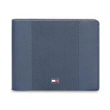 Tommy Hilfiger MenS Leather Wallet Passos | Navy Textured Global BiFold With Coin Pocket | Stylish Purse For Gents