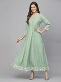 Stylum Women'S Printed & Embroidered Rayon Anarkali Kurta (Pistadion42_Pista, Xl)