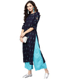 Anni Designer Women'S Cotton Blend Printed Straight Kurta With Palazzo (Sidda Blue_S_Navy Blue_Small),Blue,S