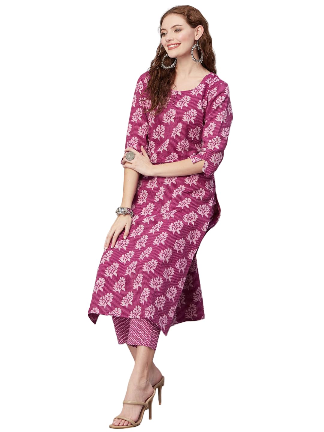 Anni Designer Women'S Cotton Blend Printed Straight Kurta With Pant (Tobi Purple_Xxl_Purple_Xx-Large),Purple,2XL