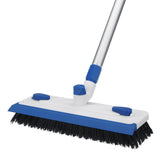 Qaestfy Floor Grout Scrub Brush with Squeegee 3 in 1, 55'' Extendable Long Handle Floor Scrubber Cleaner Brush for Scrubbing Dec