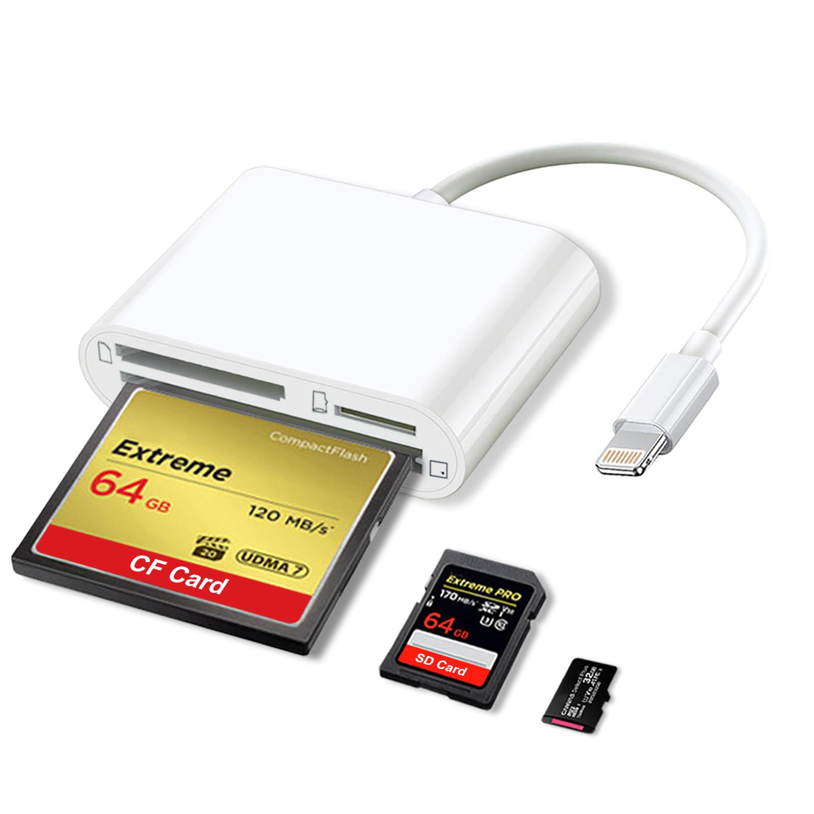 SD CF Card Reader Compatible with iPhone/iPad SD CF Micro SD/TF Memory Card Reader Adapter Digital Trail Game Camera Accessories