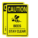 2 Pack Caution Bees Stay Clear Sign, 10x 7 .04 Aluminum Reflective Sign Rust Free Aluminum-UV Protected and Weatherproof