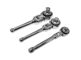 EZ Travel Collection 3 Piece Stubby Flexible Swivel Head Flex Head Ratchet Set 3 Sizes (Chrome)