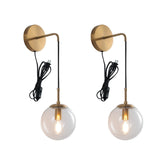KUZZULL Wall Sconces Set of Two Plug in Wall Sconces Brushed Brass Gold Wall Lamp with Cord Wall Sconce Plug in with Globe Clear