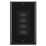 BESTTEN USB Receptacle Outlet, 4.2A/21W High-Speed 4 Port USB Wall Charging Outlet 125VAC Input, Quad Type-A Ports with LED Indi