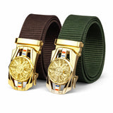 MenS Nylon Belt With Decorative Metal Buckle, Brown And Green, Adjustable, 2 Pack