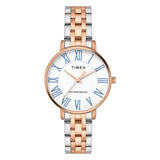 Timex Analog Watch For Woman With White Round Dial & Two Tone Stainless Steel Bracelet Band Water Resistant Women'S Wrist Watche