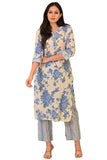 Anni Designer Women'S Cotton Blend Straight Printed Kurta With Pant (Jamahi Blue-Nw_L_Blue_Large),Blue,L,,,