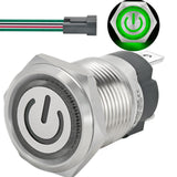 UL Listed 15Amp 16mm Latching Push Button Switch Waterproof IP67 0.63in 110V-120V SPST with LED Light 304-Stainless Steel On Off